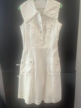 Calvin Klein White Sleeveless Button Front Cargo Pocket Dress